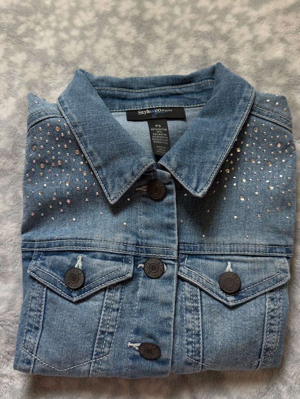 Style & Co. Women's Embellished Light Blue Denim vests